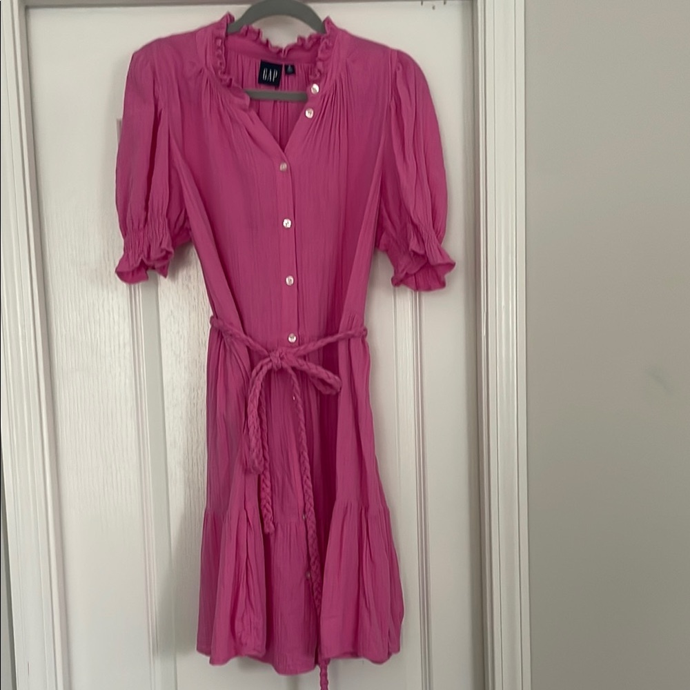 Pink Button-Up Dress with Belt